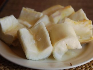 Parato com mandioca cozida e aos pedaços